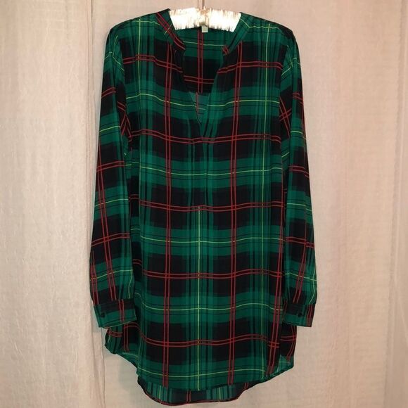 Gianni Bini Tops - Gianni Bini L High Low Green Black Red Yellow Plaid Top Large